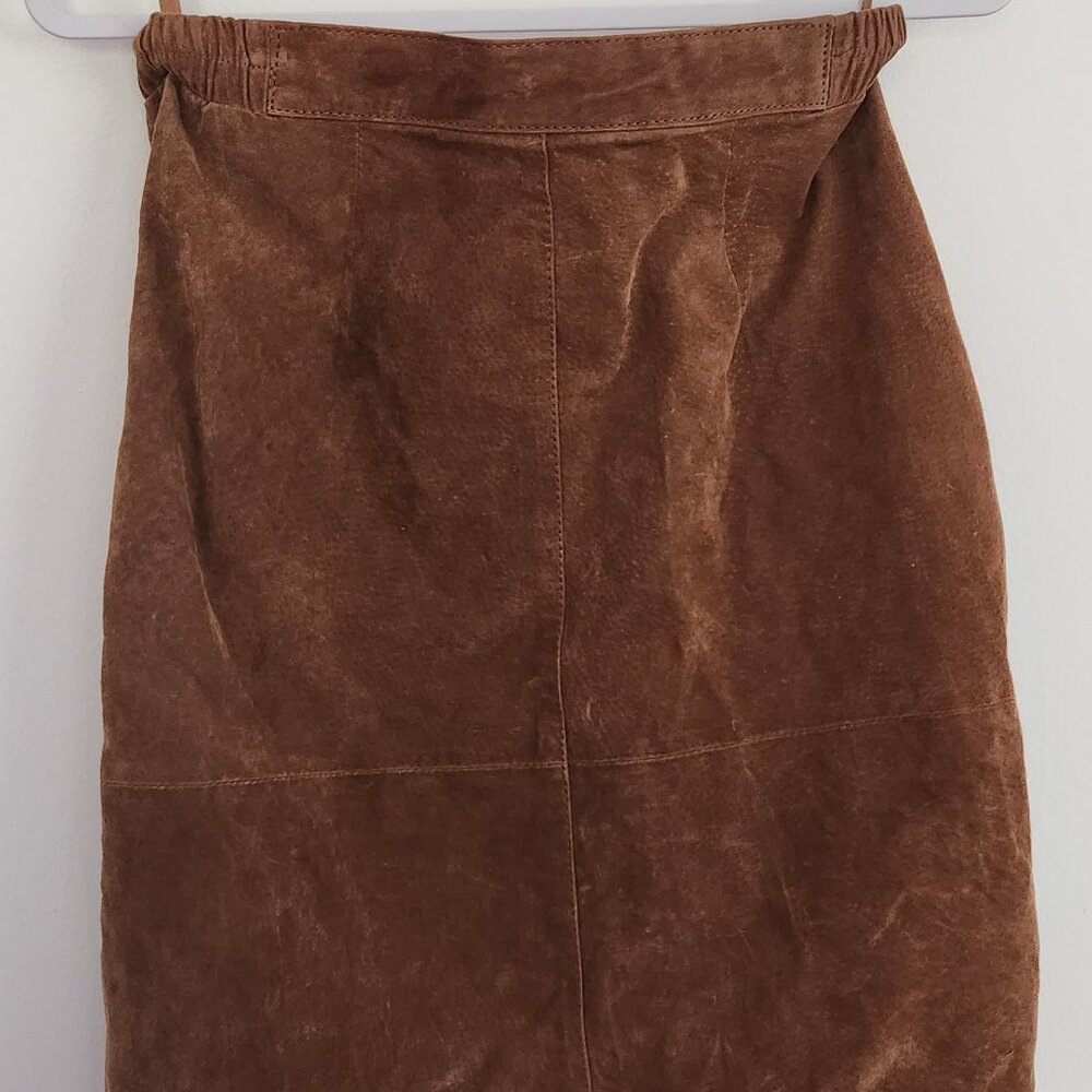 Pelle cognac genuine suede pencil skirt (broken zipper) size 10